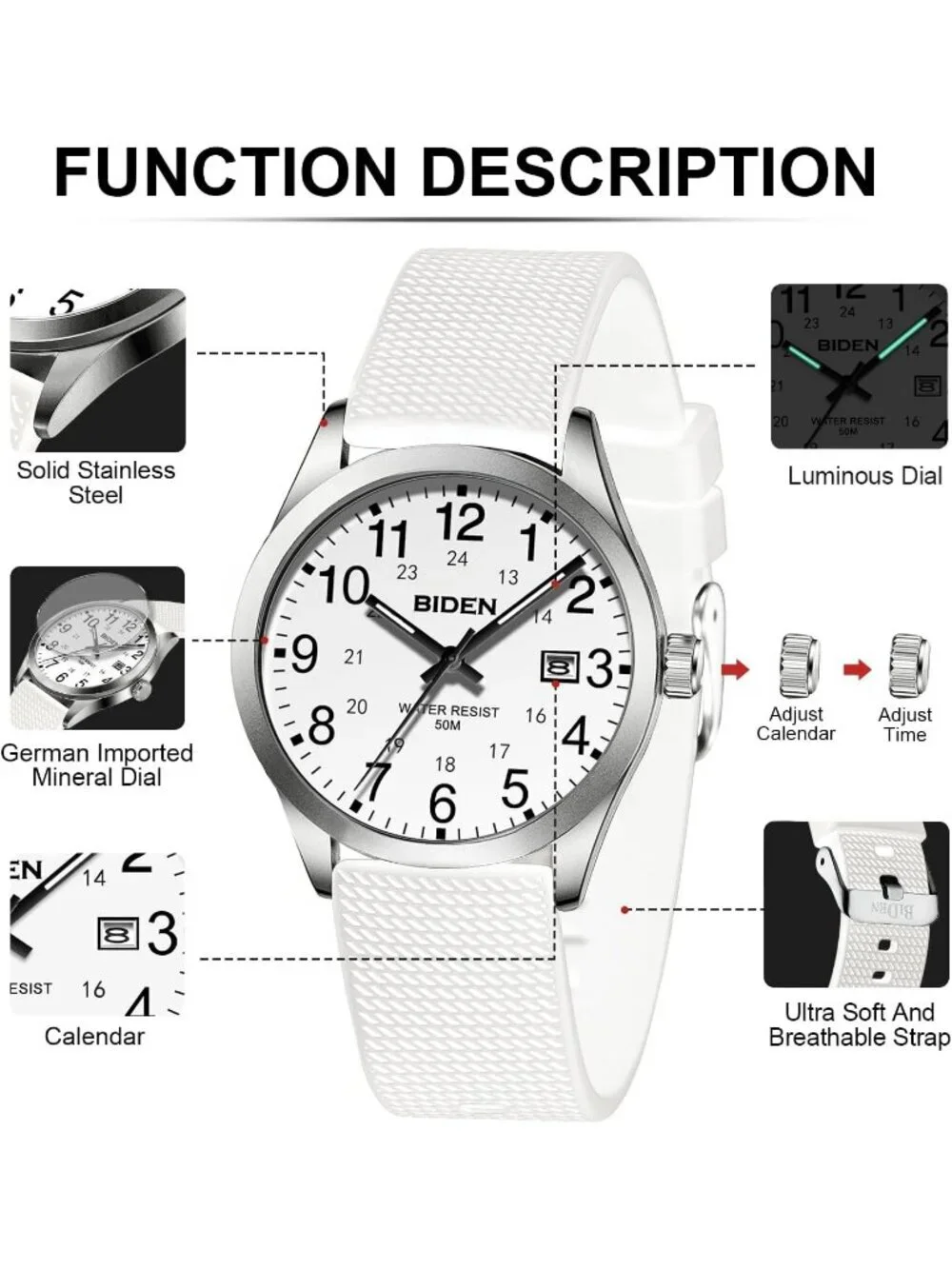 Men's White Analog Quartz Unisex Medical Professionals Waterproof Nurse Watch